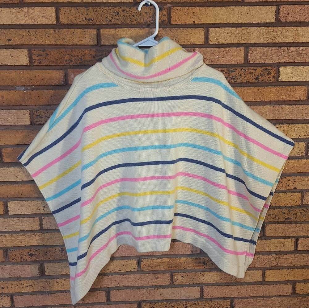 Anthropologie THML M/L Poncho Sweater Cream Multi Stripe Vibrant Colors